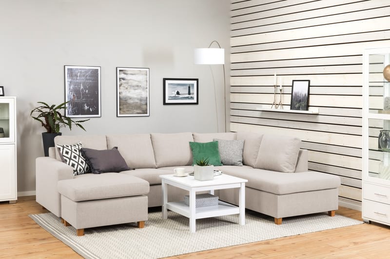Crazy 4-sits Högervänd U-formad Large Soffa med Divan och Schäslong i Tyg - Beige - Möbler - Soffa - Divansoffa & schäslongsoffa - 4 sits soffa med divan