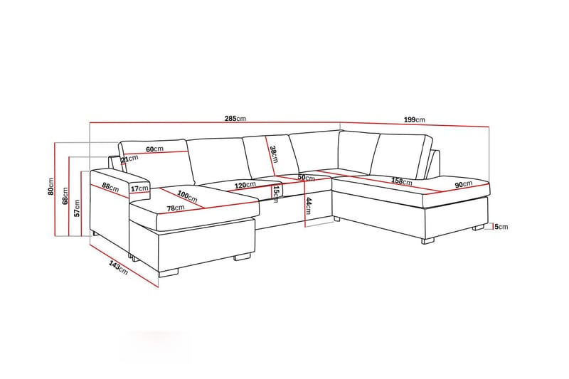 Crazy 4-sits Högervänd U-formad Large Soffa med Divan och Schäslong i Tyg - Mörkgrå - Möbler - Soffa - Divansoffa & schäslongsoffa - 4 sits soffa med divan