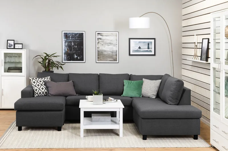 Crazy 4-sits Högervänd U-formad Large Soffa med Divan och Schäslong i Tyg - Mörkgrå - Möbler - Soffa - Divansoffa & schäslongsoffa - 4 sits soffa med divan