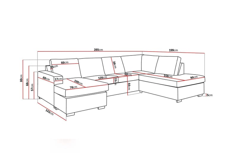 Crazy 4-sits Högervänd U-formad Large Soffa med Divan och Schäslong i Tyg - Mörkgrå - Möbler - Soffa - Divansoffa & schäslongsoffa - 4 sits soffa med divan