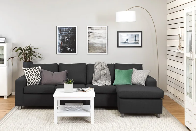Crazy 4-sits Vändbar L-formad Divansoffa i Tyg - Antracit - Möbler - Soffa - Divansoffa & schäslongsoffa - 4 sits soffa med divan