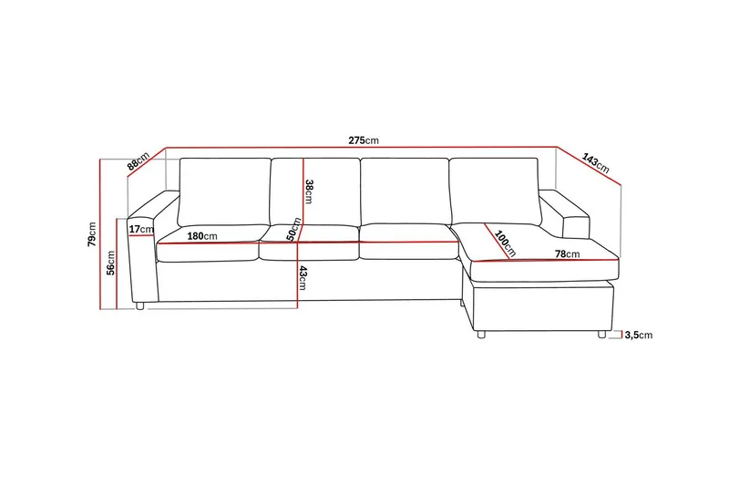 Crazy 4-sits Vändbar L-formad Divansoffa i Tyg - Antracit - Möbler - Soffa - Divansoffa & schäslongsoffa - 4 sits soffa med divan