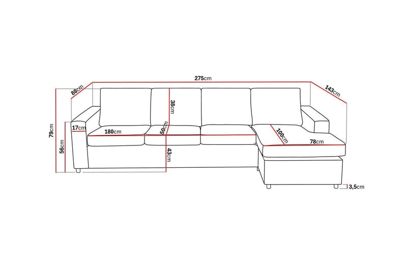 Crazy 4-sits Vändbar L-formad Divansoffa i Tyg - Antracit - Möbler - Soffa - Divansoffa & schäslongsoffa - 4 sits soffa med divan