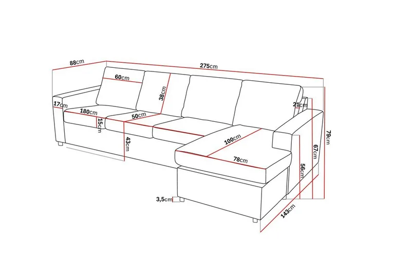 Crazy 4-sits Vändbar L-formad Divansoffa i Tyg - Antracit - Möbler - Soffa - Divansoffa & schäslongsoffa - 4 sits soffa med divan