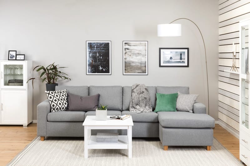 Crazy 4-sits Vändbar L-formad Divansoffa i Tyg - Grå - Möbler - Soffa - Divansoffa & schäslongsoffa - 4 sits soffa med divan