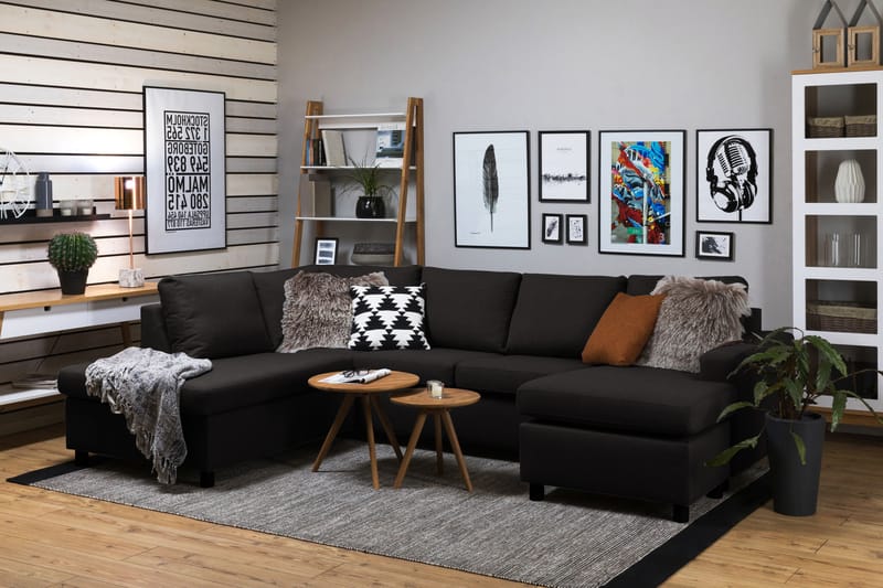 Crazy 4-sits Vänstervänd U-formad Large Soffa med Divan och Schäslong i Tyg - Antracit - Möbler - Soffa - Divansoffa & schäslongsoffa - 4 sits soffa med divan