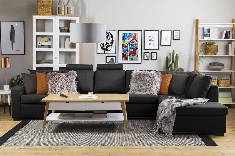 Crazy 5-sits Högervänd L-formad Schäslongsoffa i Tyg - Antracit - Möbler - Soffa - Divansoffa & schäslongsoffa - 4 sits soffa med divan