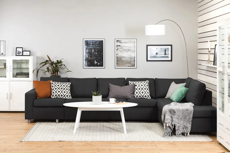 Crazy 5-sits Högervänd L-formad Schäslongsoffa i Tyg - Antracit - Möbler - Soffa - Divansoffa & schäslongsoffa - 4 sits soffa med divan