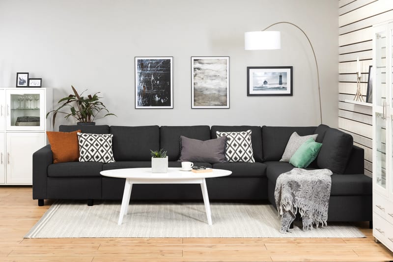 Crazy 5-sits Högervänd L-formad Schäslongsoffa i Tyg - Antracit - Möbler - Soffa - Divansoffa & schäslongsoffa - 4 sits soffa med divan