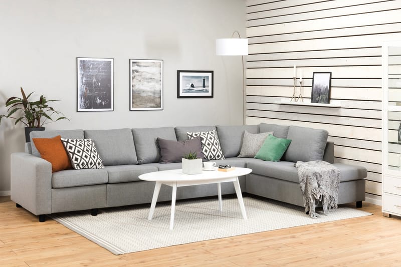 Crazy 5-sits Högervänd L-formad Schäslongsoffa i Tyg - Grå - Möbler - Soffa - Divansoffa & schäslongsoffa - 4 sits soffa med divan
