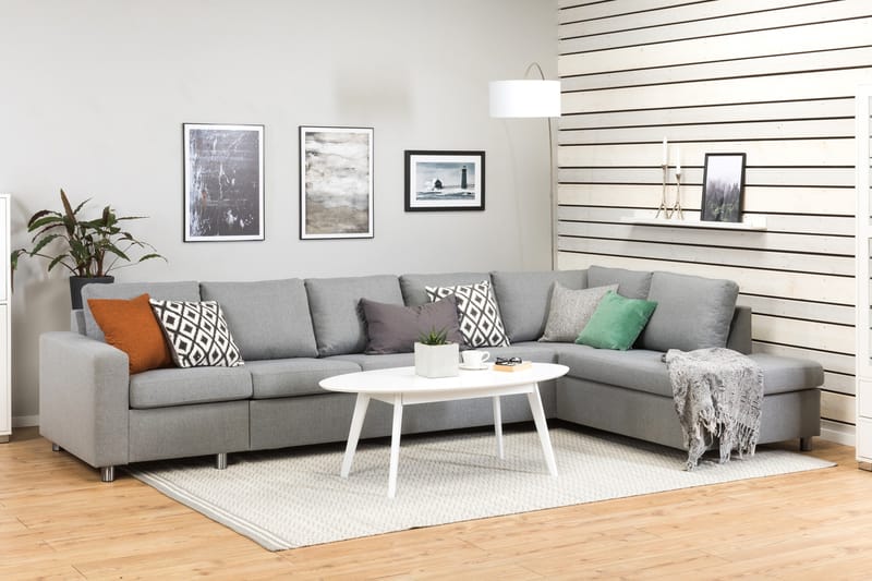 Crazy 5-sits Högervänd L-formad Schäslongsoffa i Tyg - Grå - Möbler - Soffa - Divansoffa & schäslongsoffa - 4 sits soffa med divan