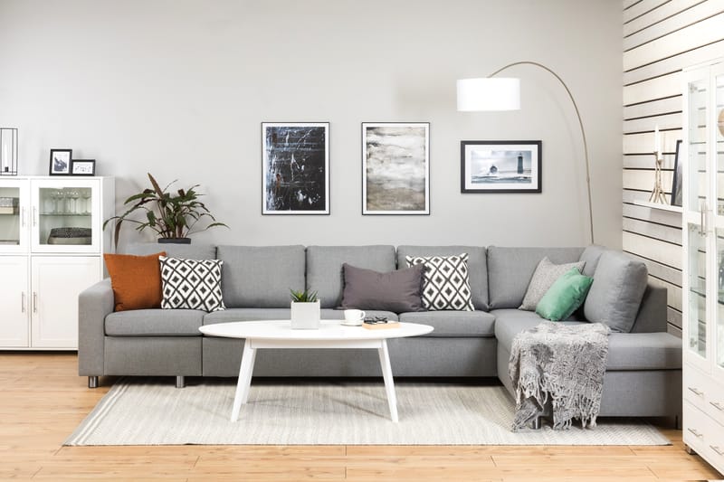 Crazy 5-sits Högervänd L-formad Schäslongsoffa i Tyg - Grå - Möbler - Soffa - Divansoffa & schäslongsoffa - 4 sits soffa med divan
