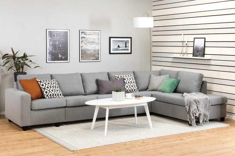 Crazy 5-sits Högervänd L-formad Schäslongsoffa i Tyg - Grå - Möbler - Soffa - Divansoffa & schäslongsoffa - 4 sits soffa med divan