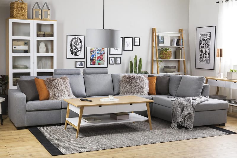 Crazy 5-sits Högervänd L-formad Schäslongsoffa i Tyg - Grå - Möbler - Soffa - Divansoffa & schäslongsoffa - 4 sits soffa med divan