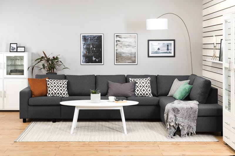 Crazy 5-sits Högervänd L-formad Schäslongsoffa i Tyg - Mörkgrå - Möbler - Soffa - Divansoffa & schäslongsoffa - 4 sits soffa med divan