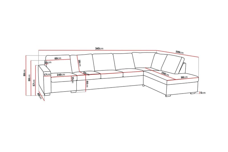 Crazy 5-sits Högervänd L-formad Schäslongsoffa i Tyg - Mörkgrå - Möbler - Soffa - Divansoffa & schäslongsoffa - 4 sits soffa med divan