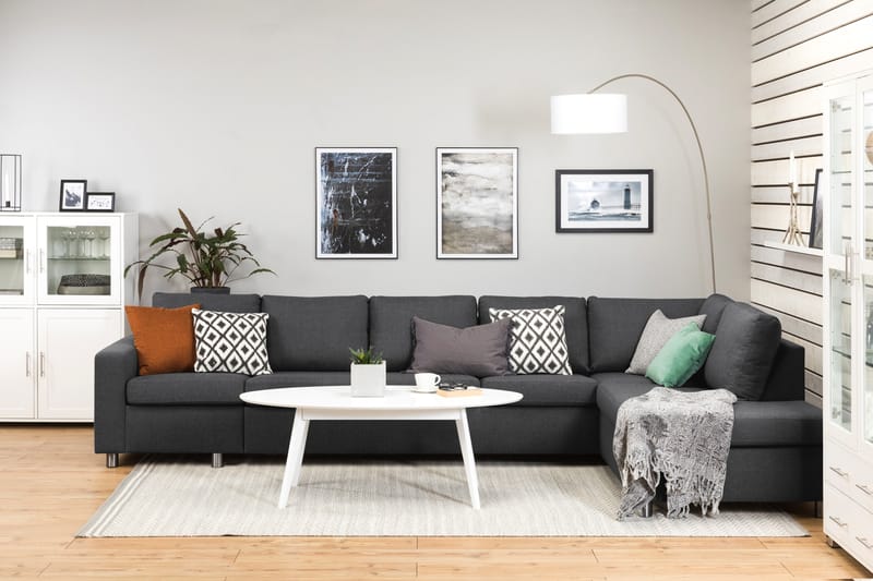 Crazy 5-sits Högervänd L-formad Schäslongsoffa i Tyg - Mörkgrå - Möbler - Soffa - Divansoffa & schäslongsoffa - 4 sits soffa med divan