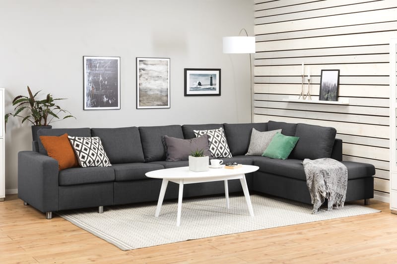 Crazy 5-sits Högervänd L-formad Schäslongsoffa i Tyg - Mörkgrå - Möbler - Soffa - Divansoffa & schäslongsoffa - 4 sits soffa med divan