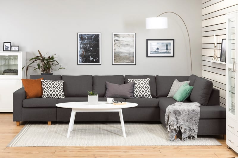 Crazy 5-sits Högervänd L-formad Schäslongsoffa i Tyg - Mörkgrå - Möbler - Soffa - Divansoffa & schäslongsoffa - 4 sits soffa med divan