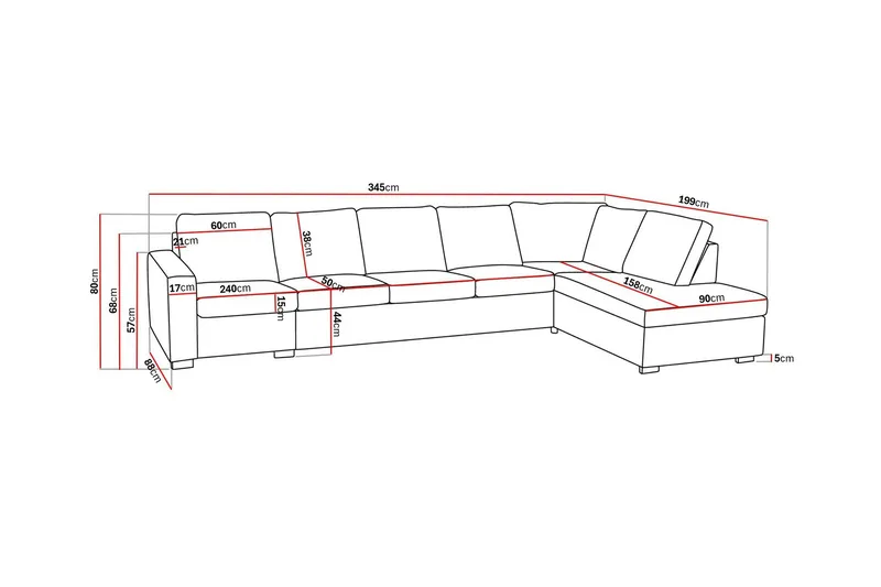 Crazy 5-sits Högervänd L-formad Schäslongsoffa i Tyg - Mörkgrå - Möbler - Soffa - Divansoffa & schäslongsoffa - 4 sits soffa med divan