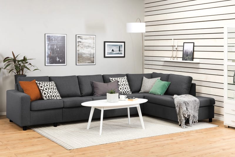 Crazy 5-sits Högervänd L-formad Schäslongsoffa i Tyg - Mörkgrå - Möbler - Soffa - Divansoffa & schäslongsoffa - 4 sits soffa med divan