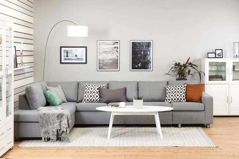 Crazy 5-sits Vänstervänd L-formad Schäslongsoffa i Tyg - Grå - Möbler - Soffa - Divansoffa & schäslongsoffa - 4 sits soffa med divan