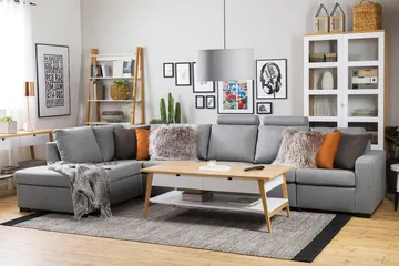 Crazy 5-sits Vänstervänd L-formad Schäslongsoffa i Tyg - Grå - Möbler - Soffa - Divansoffa & schäslongsoffa - 4 sits soffa med divan