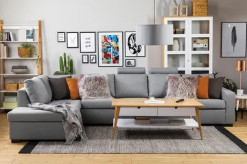 Crazy 5-sits Vänstervänd L-formad Schäslongsoffa i Tyg - Grå - Möbler - Soffa - Divansoffa & schäslongsoffa - 4 sits soffa med divan