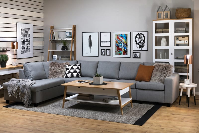 Crazy 5-sits Vänstervänd L-formad Schäslongsoffa i Tyg - Grå - Möbler - Soffa - Divansoffa & schäslongsoffa - 4 sits soffa med divan