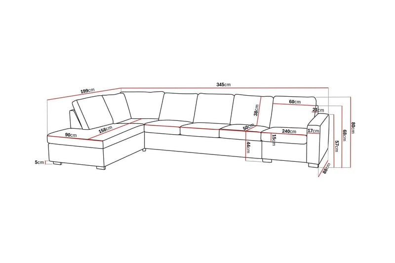 Crazy 5-sits Vänstervänd L-formad Schäslongsoffa i Tyg - Grå - Möbler - Soffa - Divansoffa & schäslongsoffa - 4 sits soffa med divan