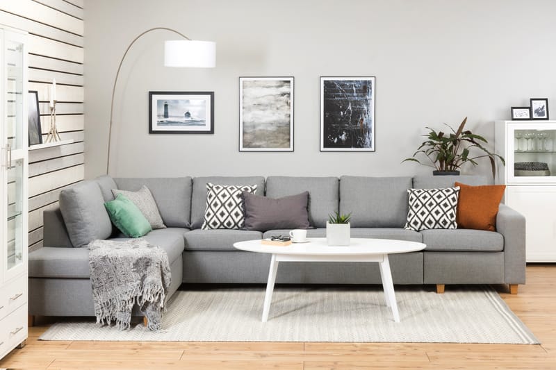 Crazy 5-sits Vänstervänd L-formad Schäslongsoffa i Tyg - Grå - Möbler - Soffa - Divansoffa & schäslongsoffa - 4 sits soffa med divan