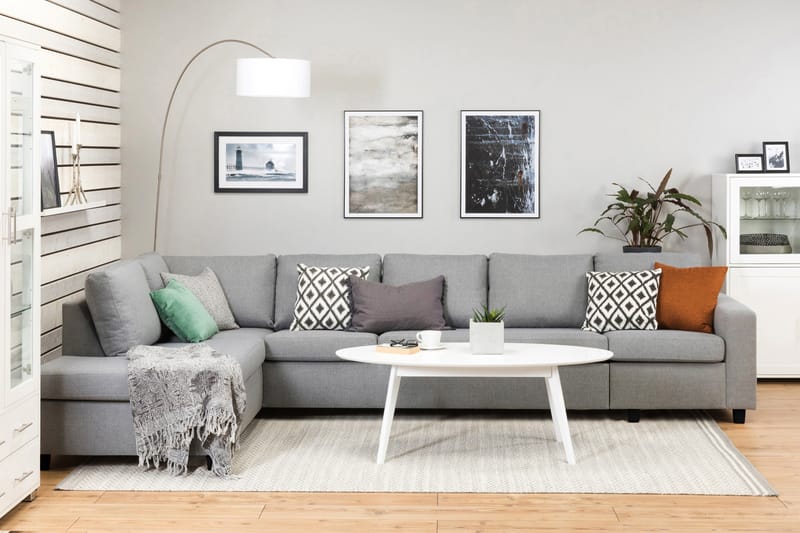 Crazy 5-sits Vänstervänd L-formad Schäslongsoffa i Tyg - Grå - Möbler - Soffa - Divansoffa & schäslongsoffa - 4 sits soffa med divan