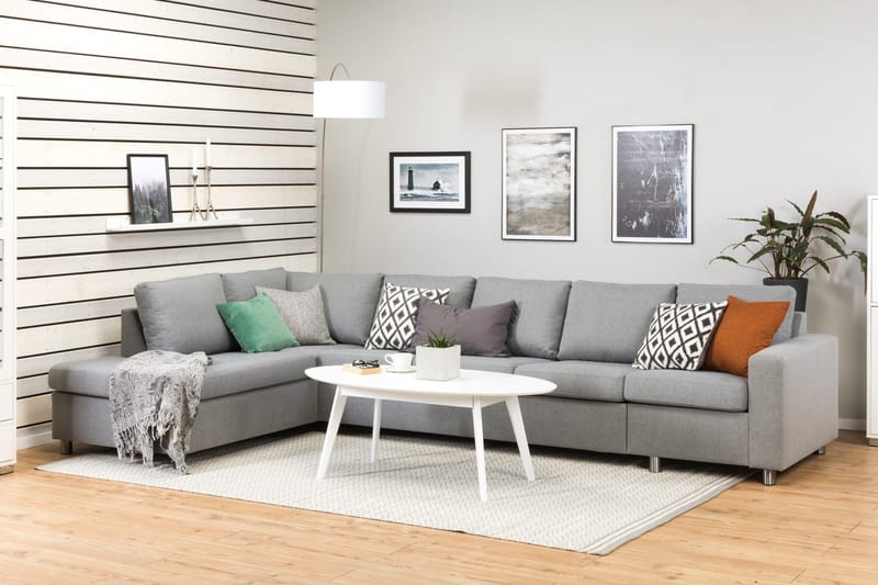 Crazy 5-sits Vänstervänd L-formad Schäslongsoffa i Tyg - Grå - Möbler - Soffa - Divansoffa & schäslongsoffa - 4 sits soffa med divan