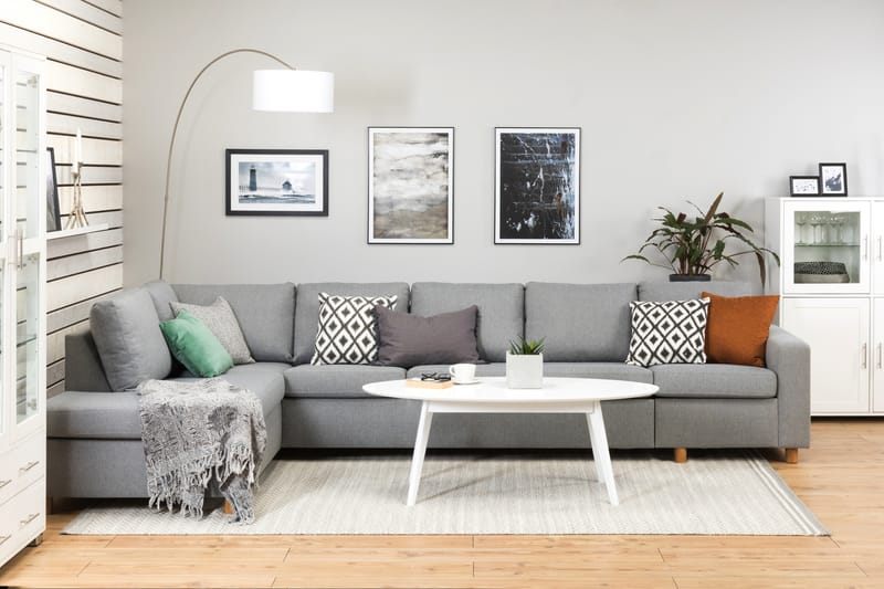 Crazy 5-sits Vänstervänd L-formad Schäslongsoffa i Tyg - Grå - Möbler - Soffa - Divansoffa & schäslongsoffa - 4 sits soffa med divan