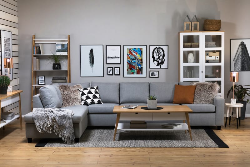 Crazy 5-sits Vänstervänd L-formad Schäslongsoffa i Tyg - Grå - Möbler - Soffa - Divansoffa & schäslongsoffa - 4 sits soffa med divan