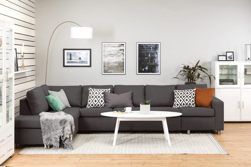 Crazy 5-sits Vänstervänd L-formad Schäslongsoffa i Tyg - Mörkgrå - Möbler - Soffa - Divansoffa & schäslongsoffa - 4 sits soffa med divan