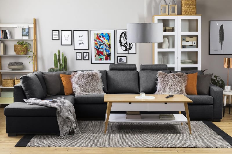 Crazy 5-sits Vänstervänd L-formad Schäslongsoffa i Tyg - Mörkgrå - Möbler - Soffa - Divansoffa & schäslongsoffa - 4 sits soffa med divan