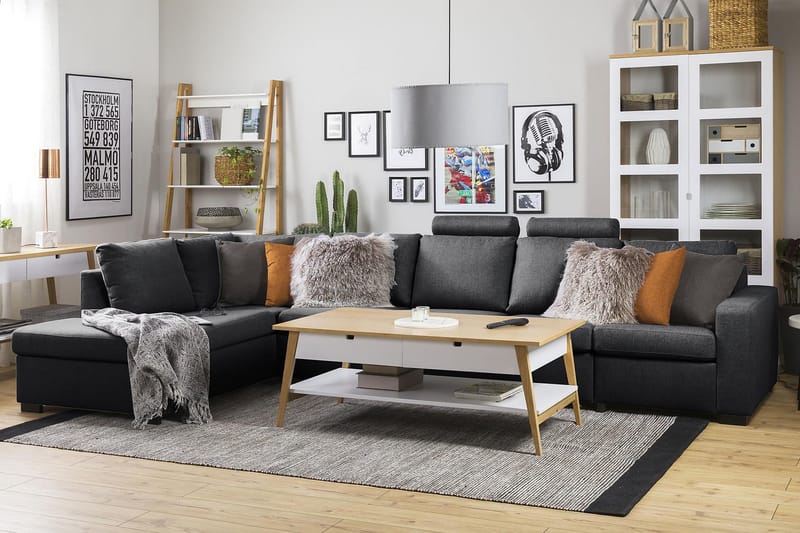 Crazy 5-sits Vänstervänd L-formad Schäslongsoffa i Tyg - Mörkgrå - Möbler - Soffa - Divansoffa & schäslongsoffa - 4 sits soffa med divan