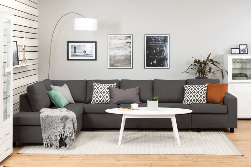 Crazy 5-sits Vänstervänd L-formad Schäslongsoffa i Tyg - Mörkgrå - Möbler - Soffa - Divansoffa & schäslongsoffa - 4 sits soffa med divan