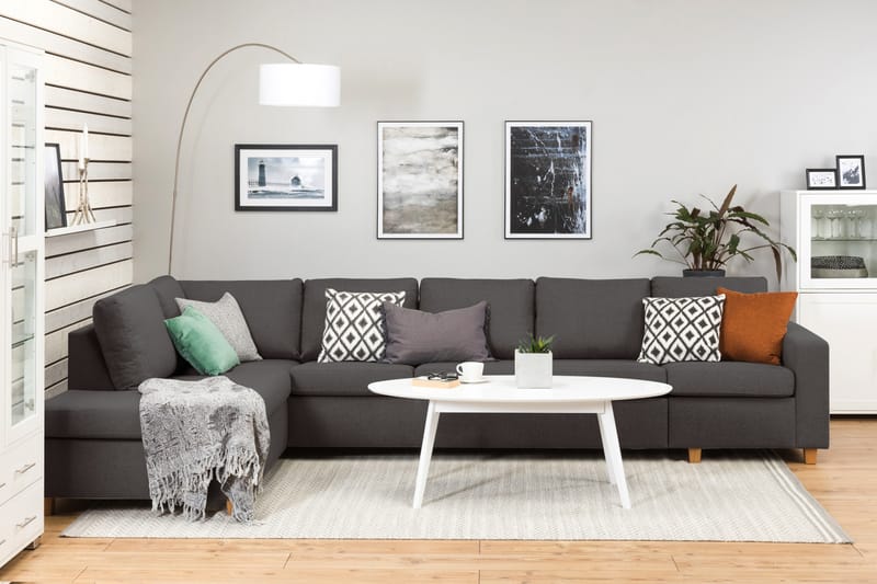 Crazy 5-sits Vänstervänd L-formad Schäslongsoffa i Tyg - Mörkgrå - Möbler - Soffa - Divansoffa & schäslongsoffa - 4 sits soffa med divan