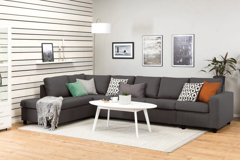 Crazy 5-sits Vänstervänd L-formad Schäslongsoffa i Tyg - Mörkgrå - Möbler - Soffa - Divansoffa & schäslongsoffa - 4 sits soffa med divan
