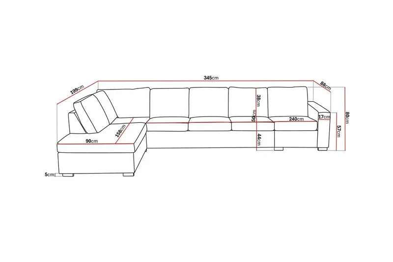 Crazy 5-sits Vänstervänd L-formad Schäslongsoffa i Tyg - Mörkgrå - Möbler - Soffa - Divansoffa & schäslongsoffa - 4 sits soffa med divan