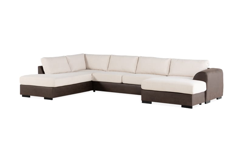 Cuba 5-sits Vänstervänd U-formad Soffa med Divan och Schäslong i Konstläder/Tyg - Brun / Beige - Möbler - Soffa - U-soffa