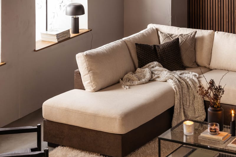 Cuba 5-sits Vänstervänd U-formad Soffa med Divan och Schäslong i Konstläder/Tyg - Brun / Beige - Möbler - Soffa - U-soffa