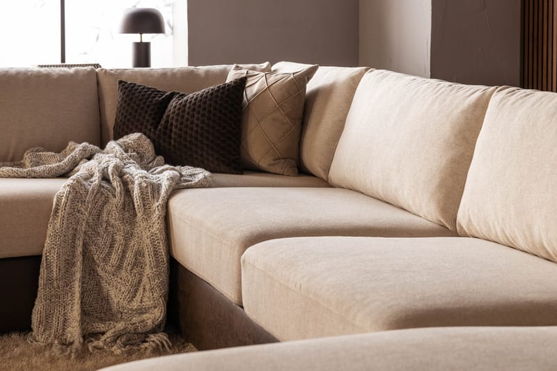 Cuba 5-sits Vänstervänd U-formad Soffa med Divan och Schäslong i Konstläder/Tyg - Brun / Beige - Möbler - Soffa - U-soffa