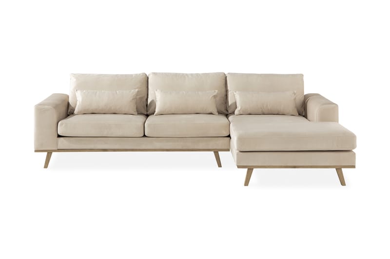 Divansoffa Haga Sammet - Beige - 4 sits soffa med divan - Sammetssoffa - Divansoffa & schäslongsoffa