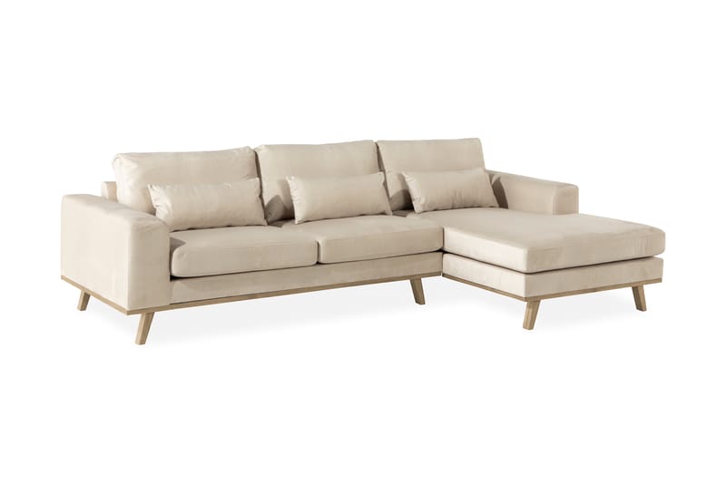 Divansoffa Haga Sammet - Beige - 4 sits soffa med divan - Sammetssoffa - Divansoffa & schäslongsoffa