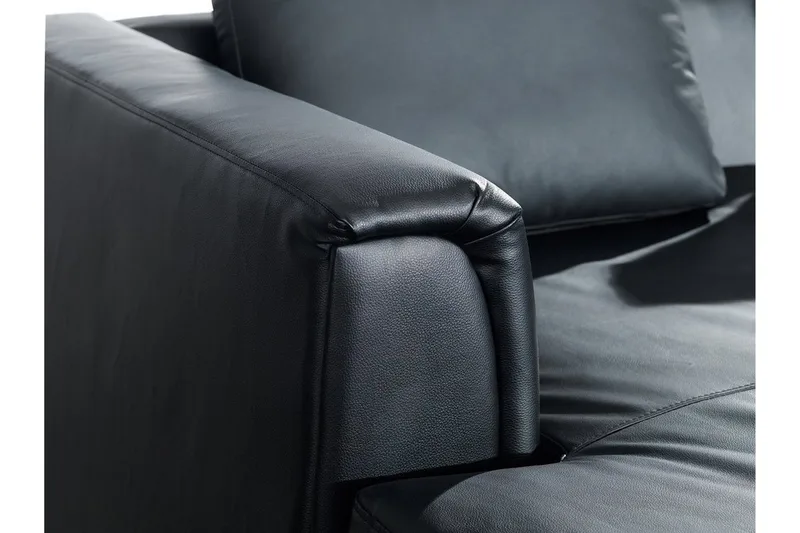 Dugard Hörnsoffa Höger + Fotpall - Svart/Läder - Möbler - Soffa - Divansoffa & schäslongsoffa - 4 sits soffa med divan