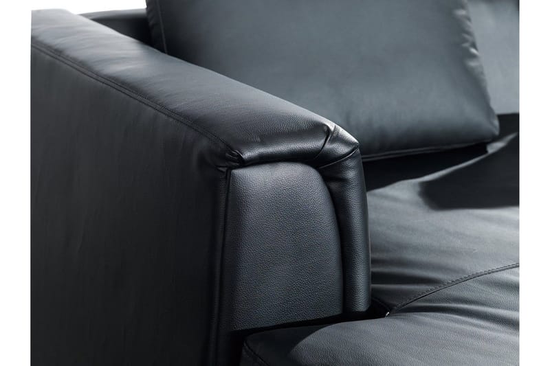 Dugard Hörnsoffa Höger + Fotpall - Svart/Läder - Möbler - Soffa - Divansoffa & schäslongsoffa - 4 sits soffa med divan