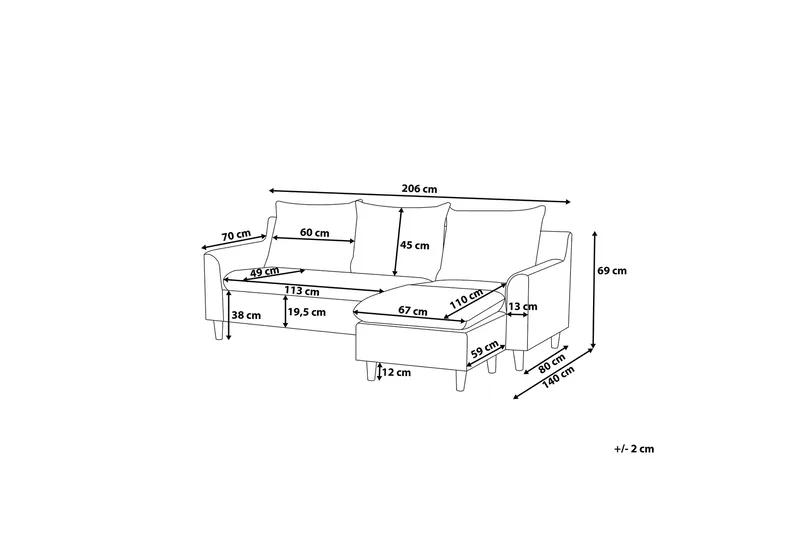 Elvenes Divansoffa 206 cm - Beige - Möbler - Soffa - Divansoffa & schäslongsoffa - 4 sits soffa med divan